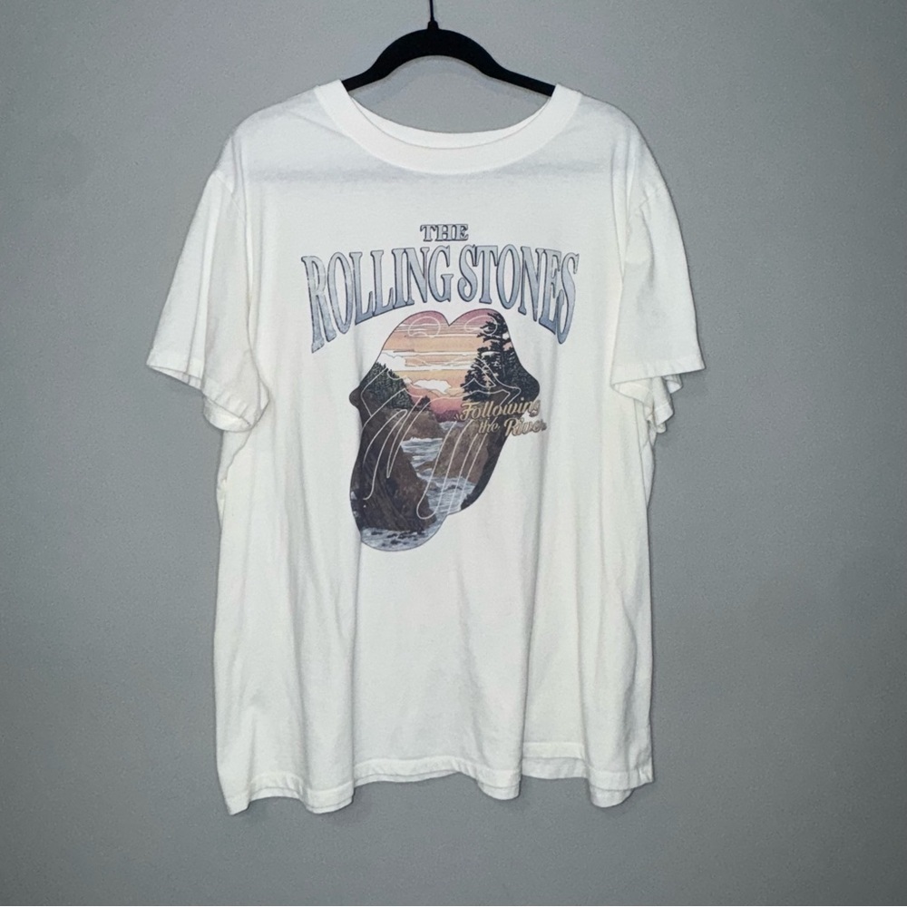 Rolling Stones Graphic T Shirt Womens 1X White Following the River Tour Concert